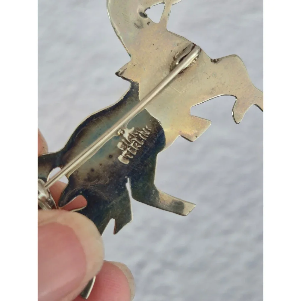 Vintage Siam Sterling Silver Enamel Horse Brooch Equestrian Pin Red Multi